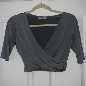 FASHION NOVA women’s quarter sleeves cross body sage green crop top